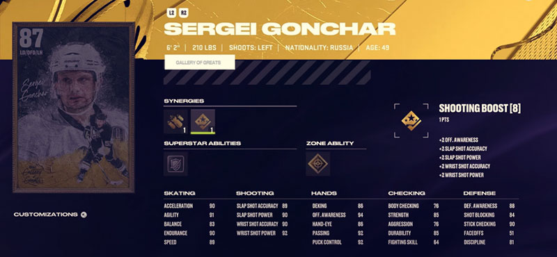 NHL 24 87 OVR Sergei Gonchar