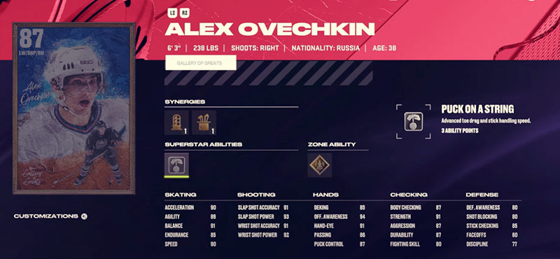 NHL 24 87 OVR Alex Ovechkin