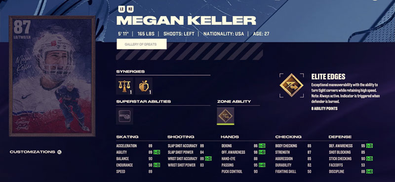 NHL 24 87 OVR Megan Keller