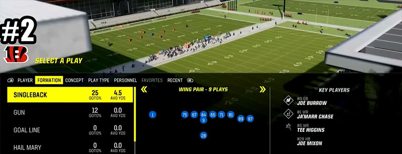 Madden 24 Cincinnati Bengals Offensive Playbook Screenshot