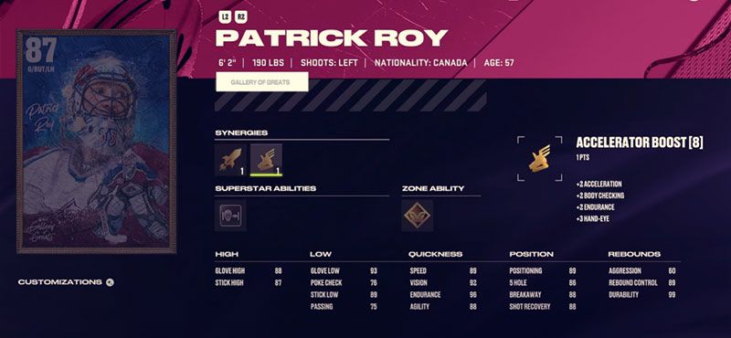NHL 24 87 OVR Patrick Roy